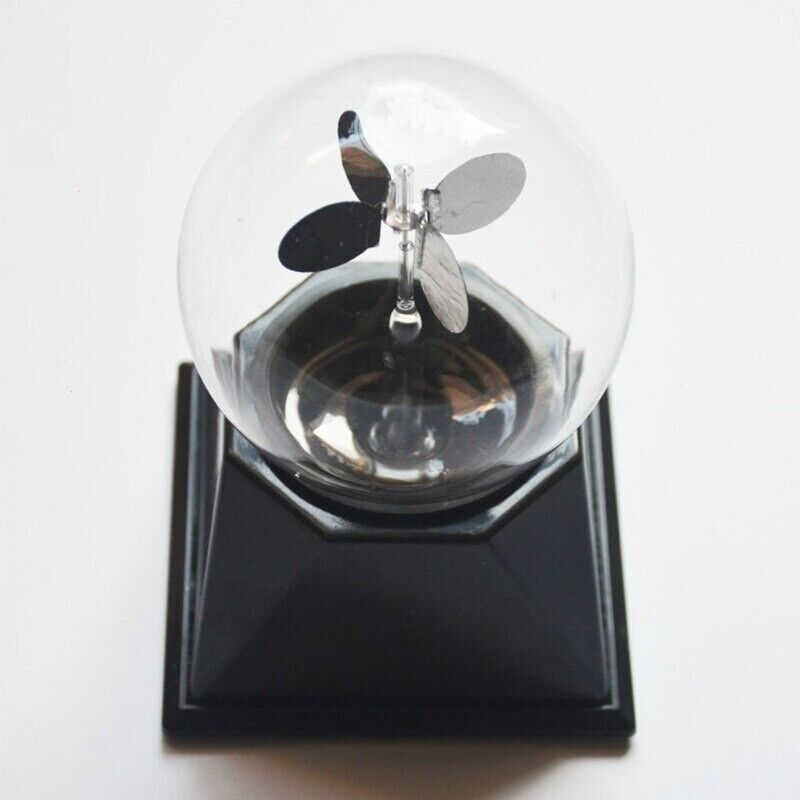Crookes Radiometer Solar Power Glass Windmill 4 Spinning Vanes Decors 9x9x12.5cm