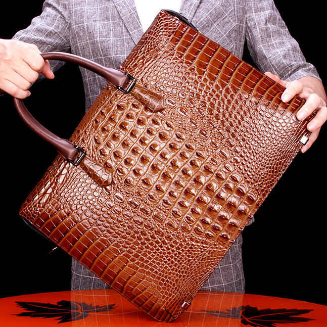 Top Cowhide Crocodile Alligator Embossed Handbag Men's Luxury Business Briefcase