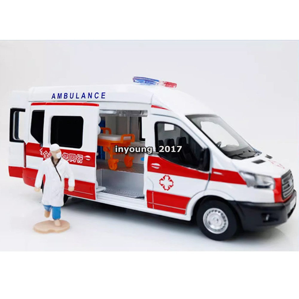 1/35 Ford Transit Model Car Ambulance Diecast Toy Cars Metal Vehicle Boys Kids