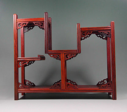 Rosewood Handwork Carved Stand Shelf for Netsuke Snuff Bottle Small Statue