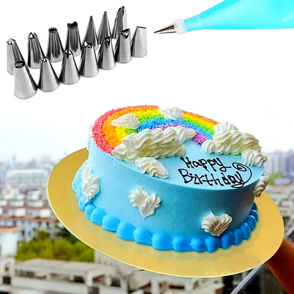 Kit Decoracion De Tortas Pasteles para Adornar con Boquillas de Acero Set 16 Pcs