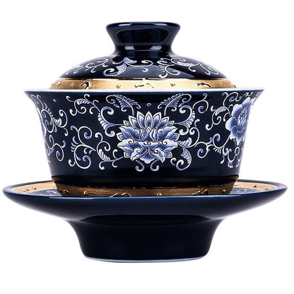 140ml Tradition Silver Gaiwan Chinese Black Tea Cup Covered Bowl Tea Set Tureen