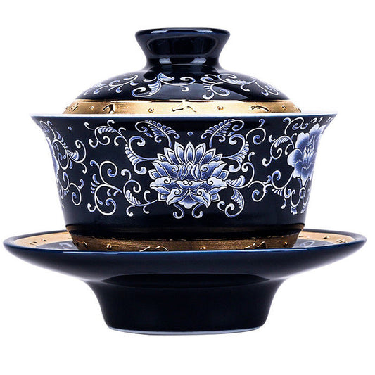 140ml Tradition Silver Gaiwan Chinese Black Tea Cup Covered Bowl Tea Set Tureen