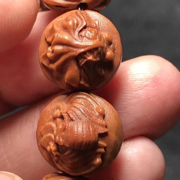 Natural Peach Pit Hand-Carved Goldfish Bat Bracelet Wenwan Beads Men Women