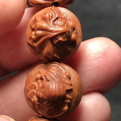 Natural Peach Pit Hand-Carved Goldfish Bat Bracelet Wenwan Beads Men Women