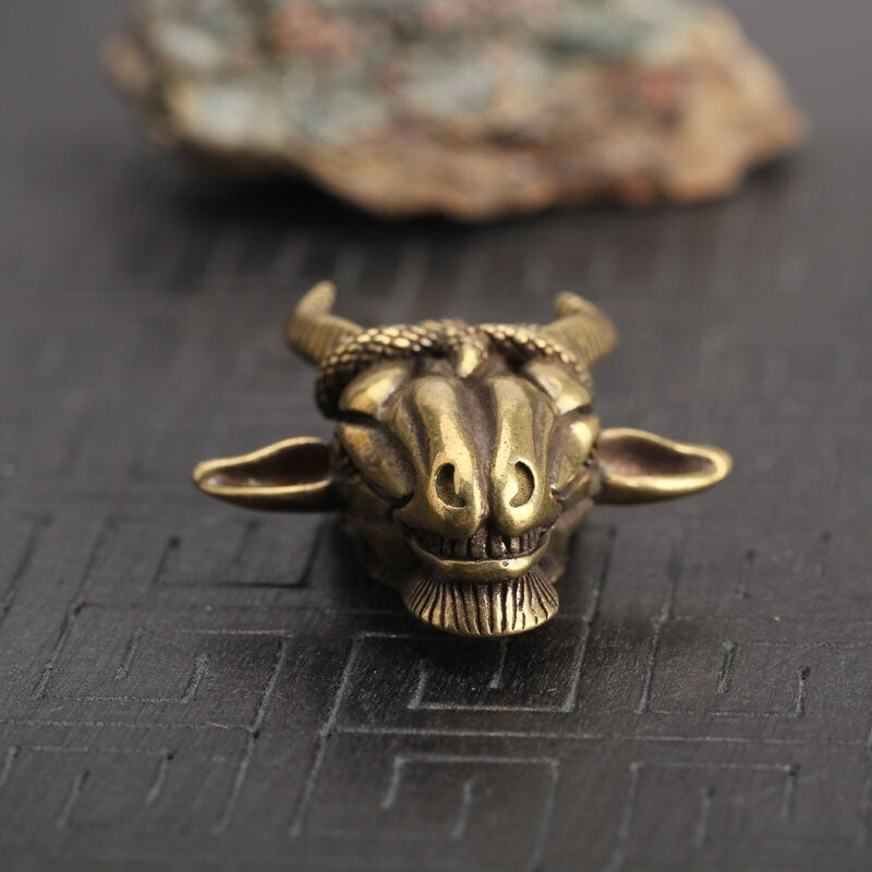 Brass Solid Snake Sheep Head Statue Animal Statue Tea Pet Ornament Miniature -