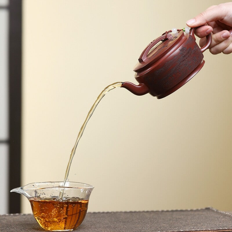 Handmade Tea Pot Carved Chinese Original Ore Real Yixing Zisha Purple Clay Pot