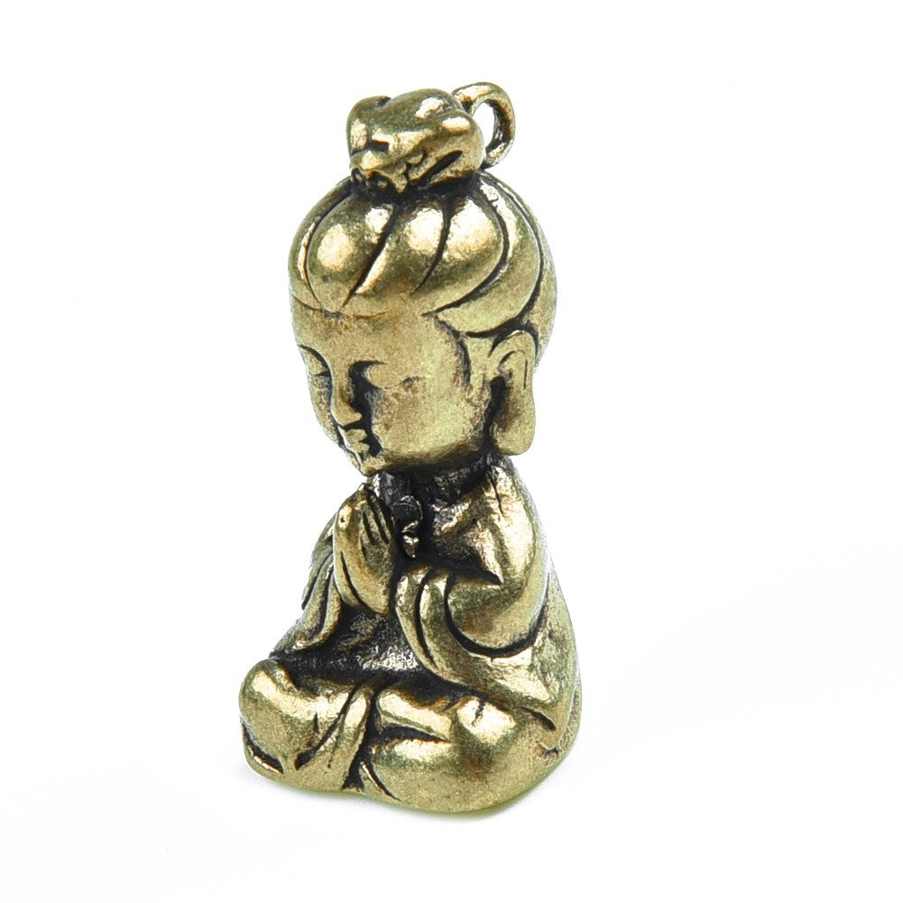Brass Guanyin Buddha Statue Small Sculpture Gift Tabletop Statue -