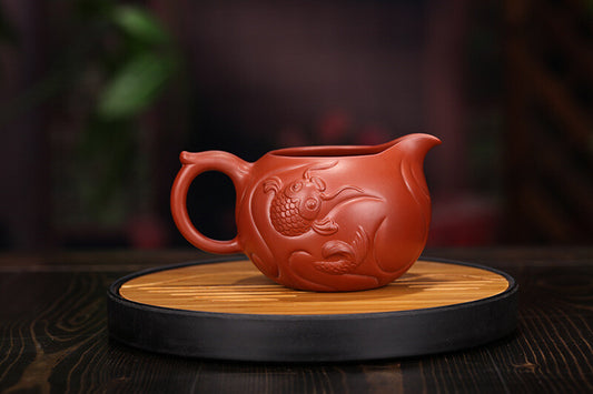 5.3" Collect China Yixing Zisha Pottery Clovershrub Clay300ML Fish Dragon Teapot