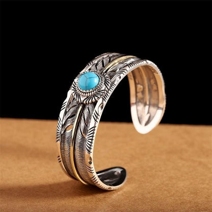 Turquoise imitation Feather Bangle Open Cuff Bracelet Women Retro Jewelry