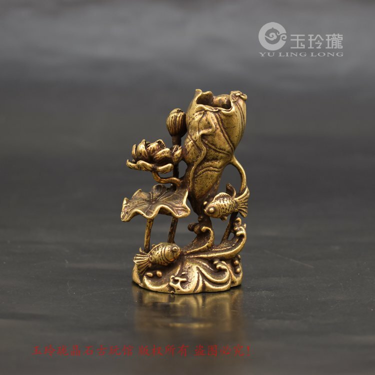 Collection Chinese tea ceremony bronze pet solid brass carving lotus leaf fish