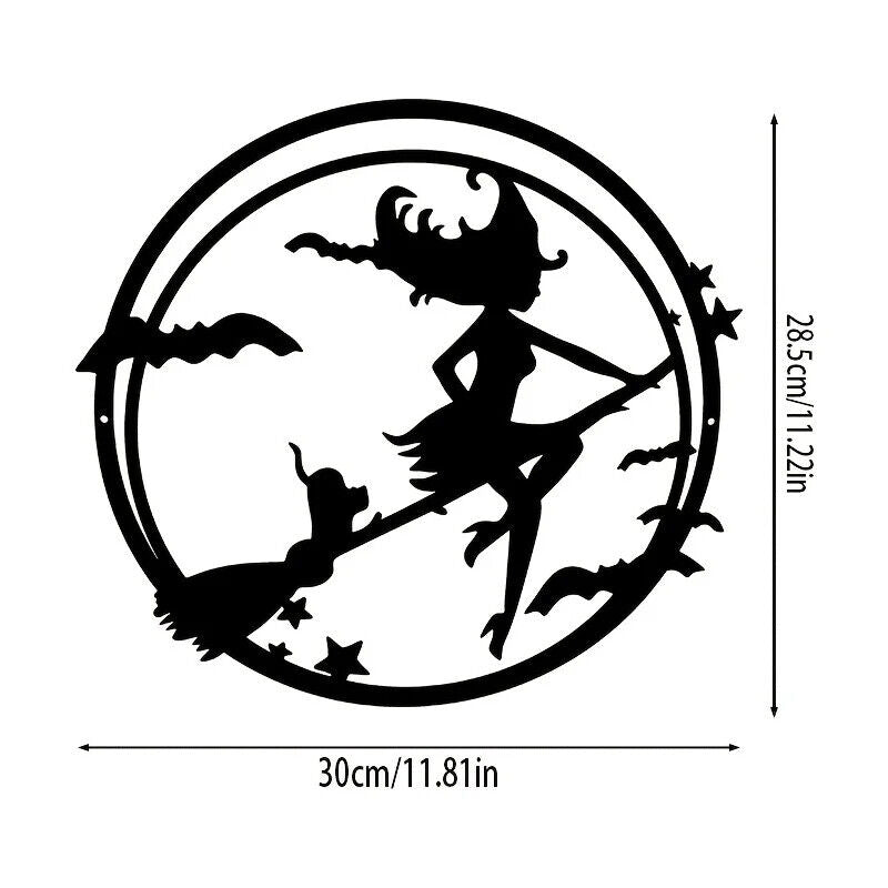 Metal Wall Decoration, Halloween Witch Cat Bat Castle Pattern Frameless Pendant