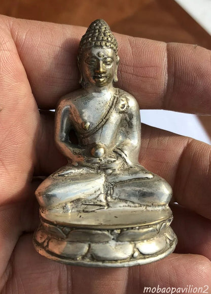 Bronze Temple Buddha Casting Statue Figure Silver Patina Decoration