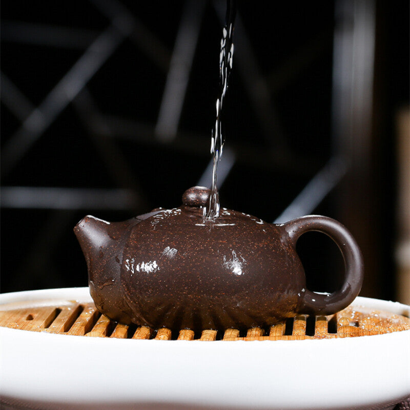 Marked Xishi Tea Pot Real Yixing Zisha Black Galaxy Clay Pot Handmade Ball Holes
