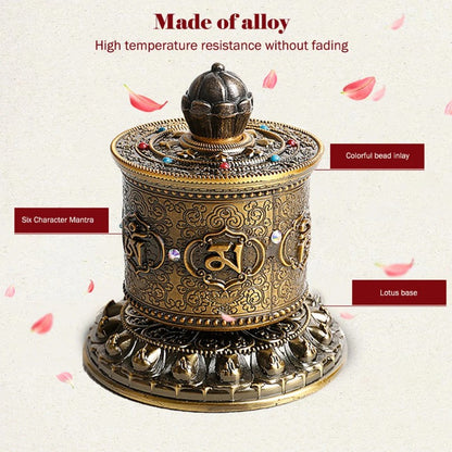 10cm Tibetan Alloy Handcarved Prayer Wheel Rotating Scripture Tube Ornament