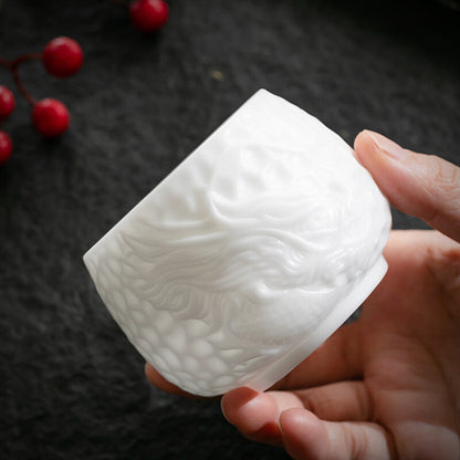 Handmade Tea Cup Porcelain Dragon Carved Master Cup 180ml China Tea Cup Ceramic