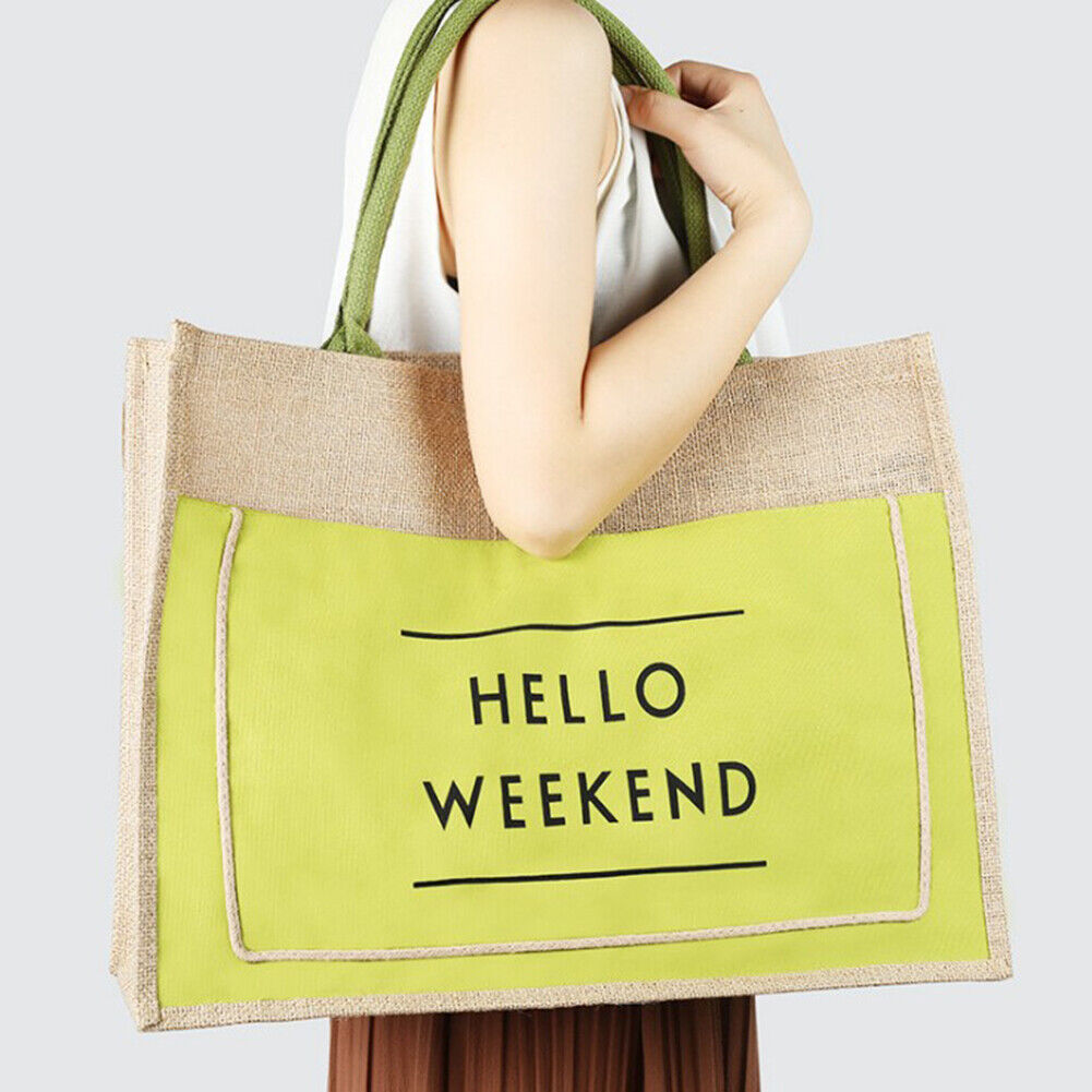 Large Shopping Bag Women Linen Capacity Casual Beach Big Tote Shoulder Handbag