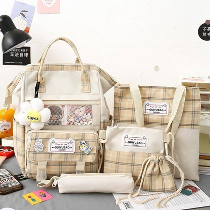 5 Set Women Backpack School Bags Teenage College Student Kids Book Bagpack