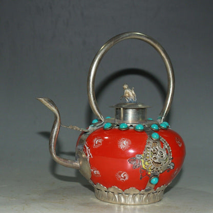 Silver-coated porcelain wine pot