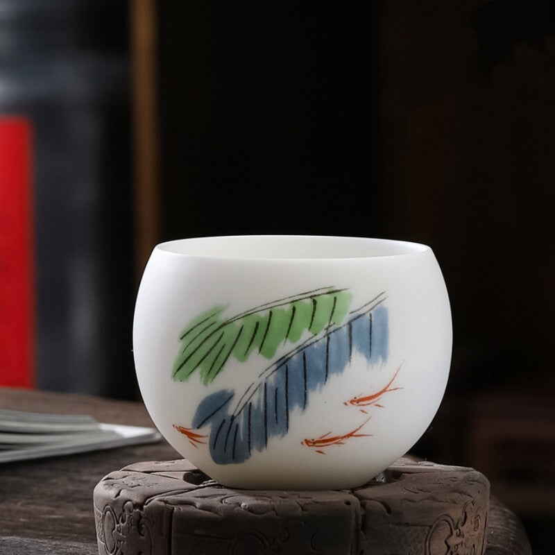 One Tea Cup Boutique Hand Drawing Fat Mutton Jade Porcelain Master Cup 130ml New