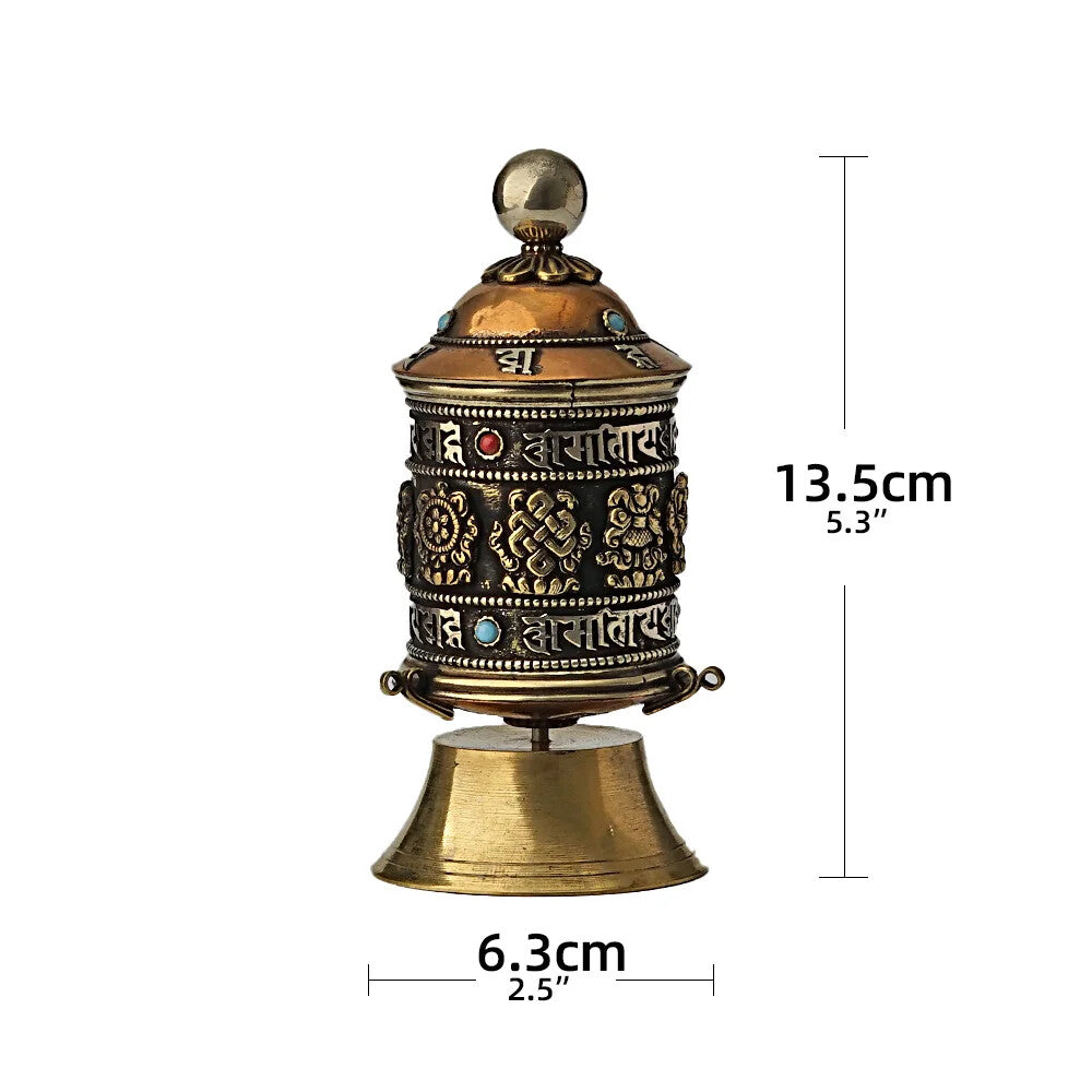 Tibetan Buddhist Brass Prayer Wheel Model Handcrafted Home Decor Traditional