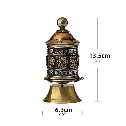 Tibetan Buddhist Brass Prayer Wheel Model Handcrafted Home Decor Traditional