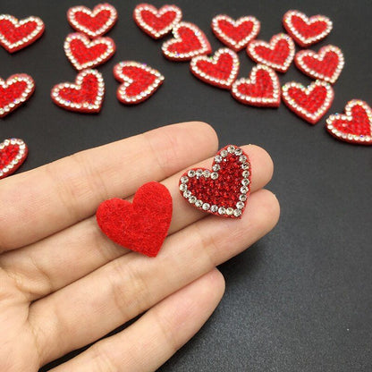 Patches Colorful Padded Heart Flower Clothing Appliques 20x19mm Rhinestone 50Pcs