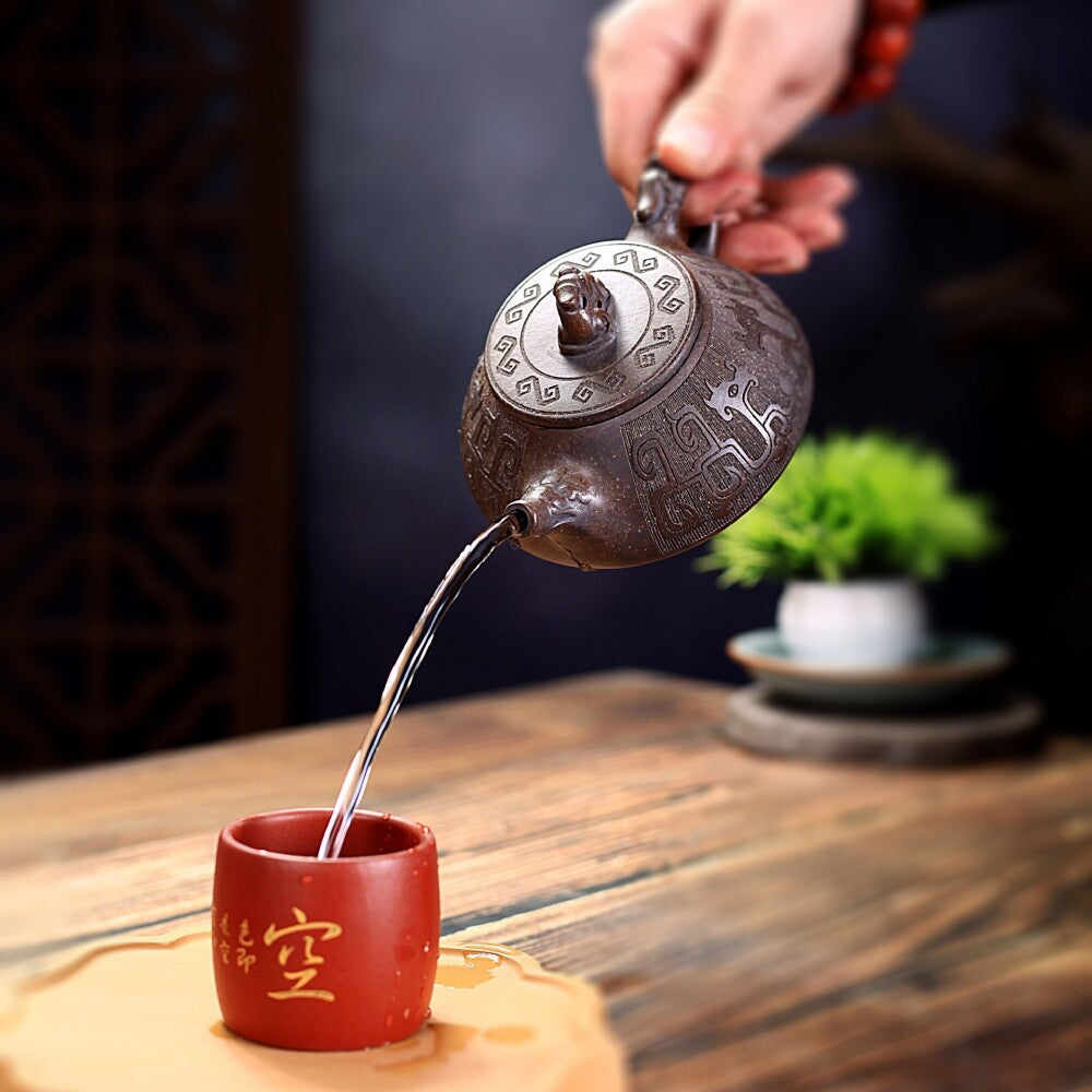 300ml China Yixing Zisha Clay Tea Pot Handmade Carved Dragon Design Shipiao Pot