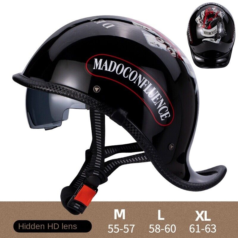 Motorcycle Helmet Vintage Half Helmet Men Women Scoop Helmet With Sun Visor