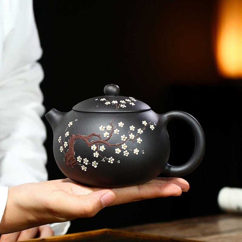 Yixing Purple Clay Raw Ore Black Mud Xishi Tea Pot Zisha Plum Bossom Tea Kettle