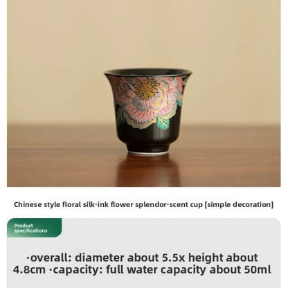 Cloisonné Peony Teacup Master Cup Ceramic Tea Set Exquisite Gongge Tasting Cup -