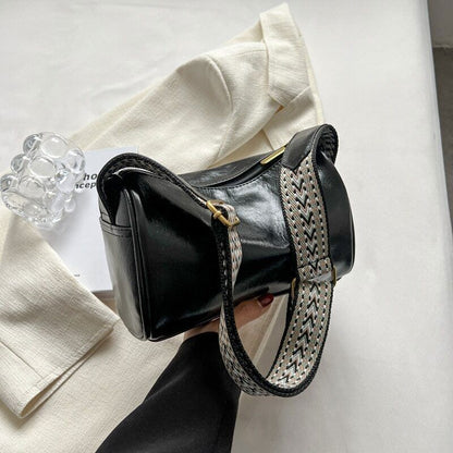 Shoulder Crossbody Bags Women PU Leather Women's Wide Shoulder Bag