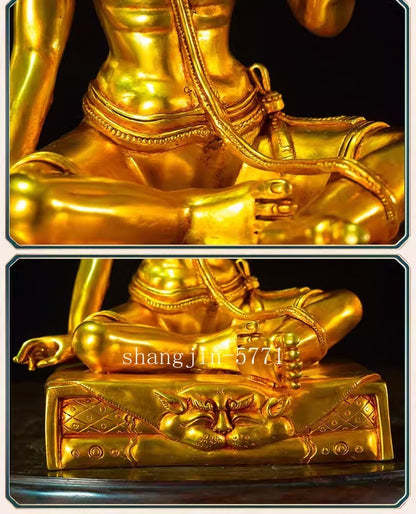 8.3" Brass Padampa Sangye Pha Dhampa Sangye Buddha Statue Gold Coating Decor