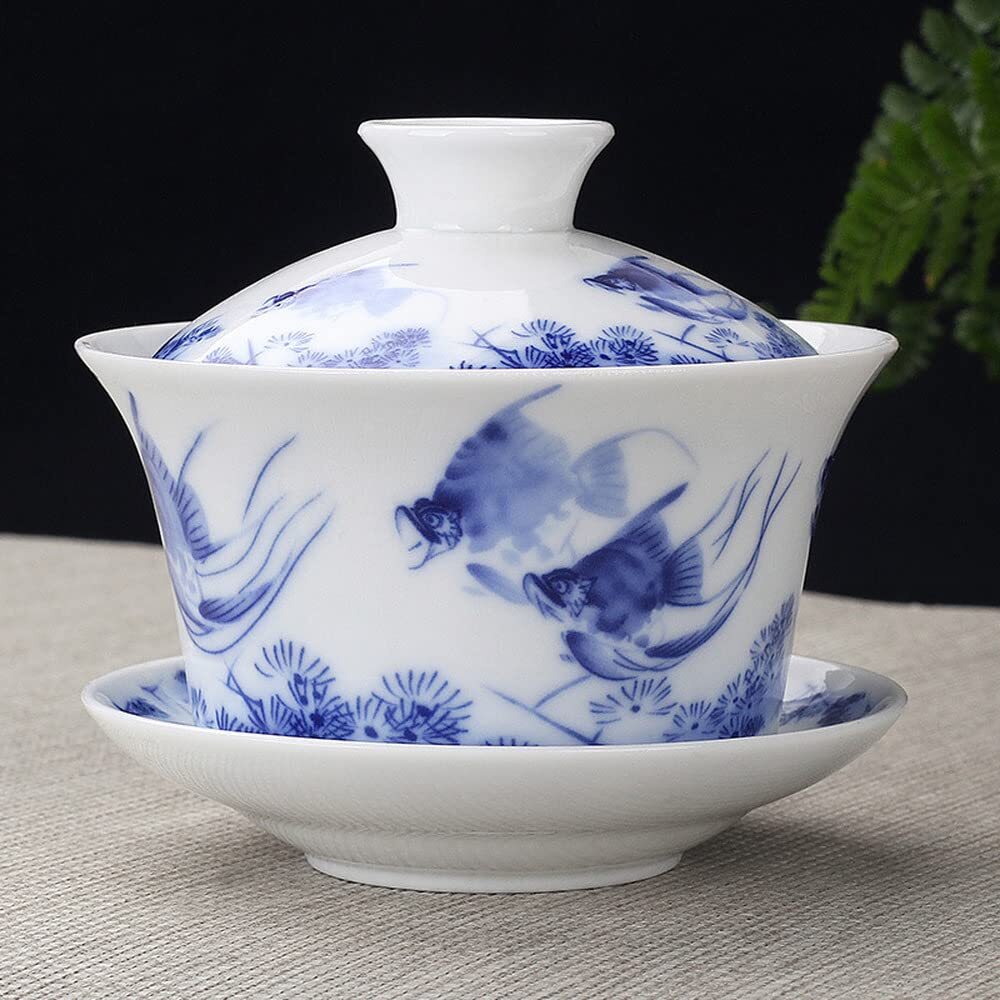 280ml Household Teacup Bowl Tea Set Blue Porcelain Gaiwan Kung Fu Tea Set Tureen