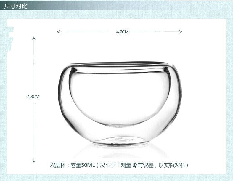 Chinese Tea Cup Tea Set Double Wall Glass Heat Proof Teacup Coffee Tea Set 6Pcs