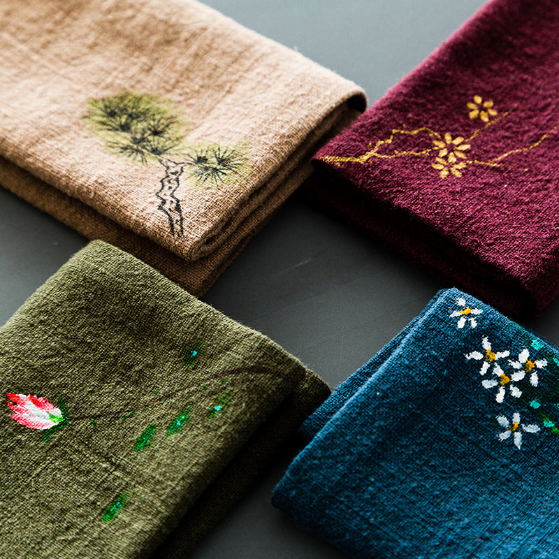 Chinese Tea Towel Cotton & Linen Towel Absorbent Flower Printing Cleaning Cloth