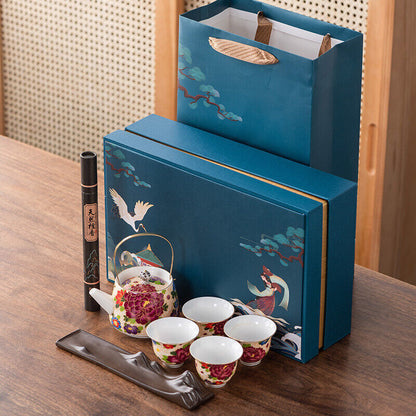 Tea Pot Tea Tray Cups Creative Enamel Color Tea Gift Luxury Business 7-piece Set