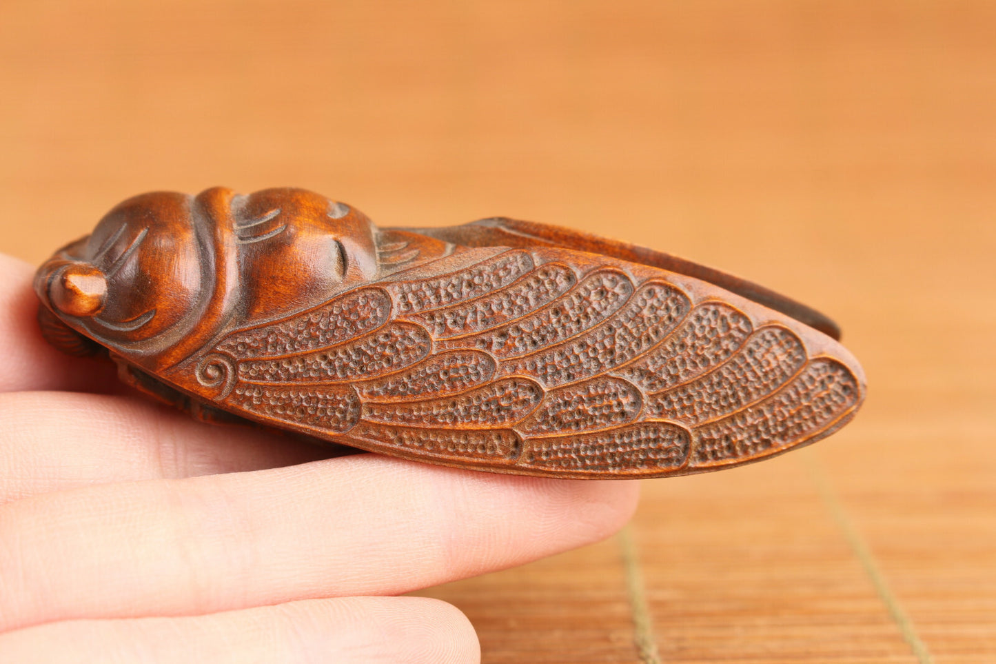 chinese boxwood handmade cicada statue figure decoration hand piece