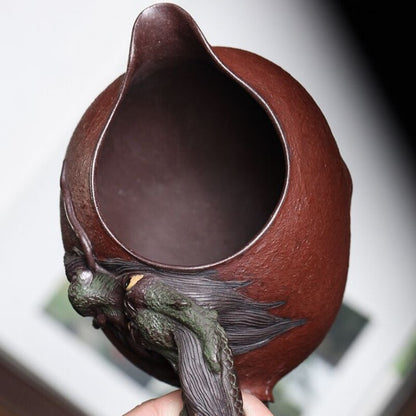 Full Handmade Pitcher With Handle Dragon Carved Fair Cup Real Yixing Zisha Clay