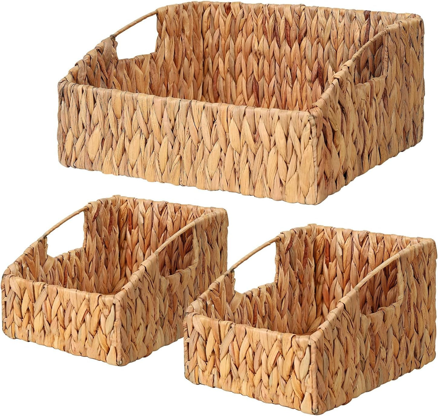 Handwoven Storage Baskets Natural Water Hyacinth Storage Bins Built-in Handles