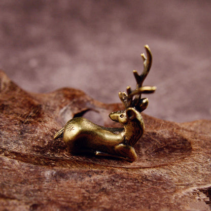 Brass Deer Statue Fawn Figurine Home Desktop Decor Gift Tea Pet Ornaments
