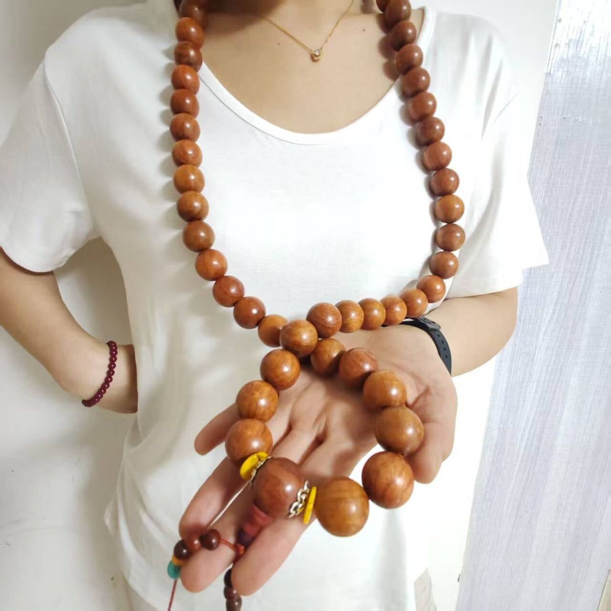 20mm*59 Natural Huanghauli Wood Prayer Beads Shaolin Monks Blessing Necklace