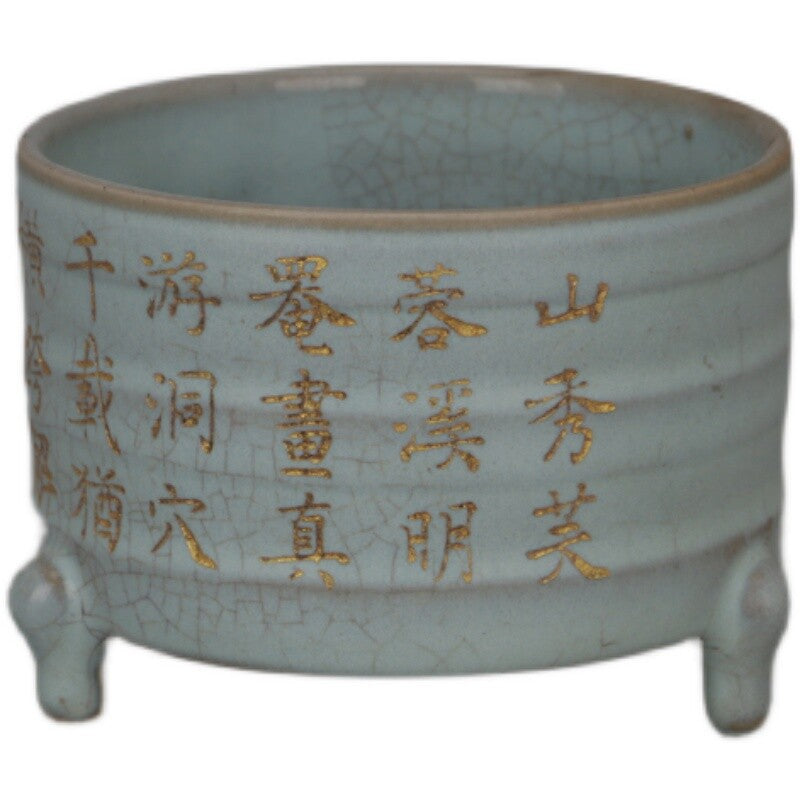 3.5 inch Chinese Song Porcelain Ru Kiln Celeste Glazed Three Foot Incense Burner -