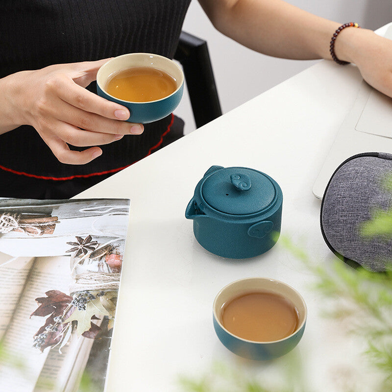 Portable Tea Set With Bag For Travel Pottery Tea Pot Ceramic Cup Kungfu Teasets