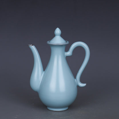 7.4" Chinese Song Porcelain Ru Kiln Blue Glaze Teapot