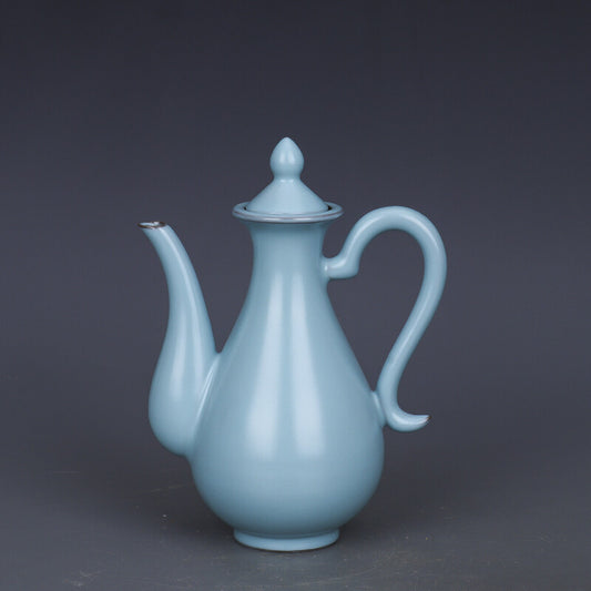 7.4" Chinese Song Porcelain Ru Kiln Blue Glaze Teapot
