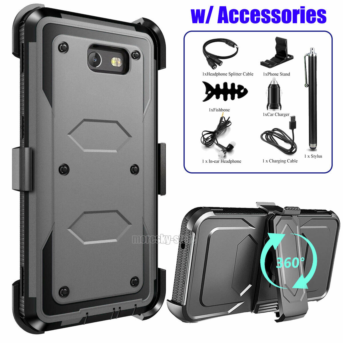 For Samsung Galaxy J7 2017 Sky Pro Rugged Clip Holder Case Cover, w/ Accessories