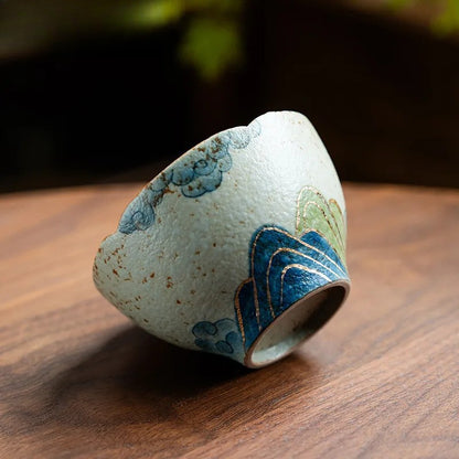 85ml Handpainted Tracing Gold Green Mountain Teacup Tea Bowl Tea-tasting Cup