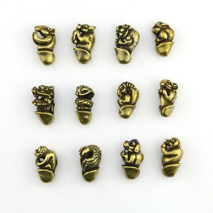 12 Pcs Brass Chinese Zodiac Animals Charm Beads Penis Figurine Collection