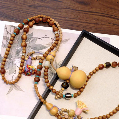 Guofeng Gourd Sandalwood Necklace Crystal Crossbody Double Tassel Beaded Chain